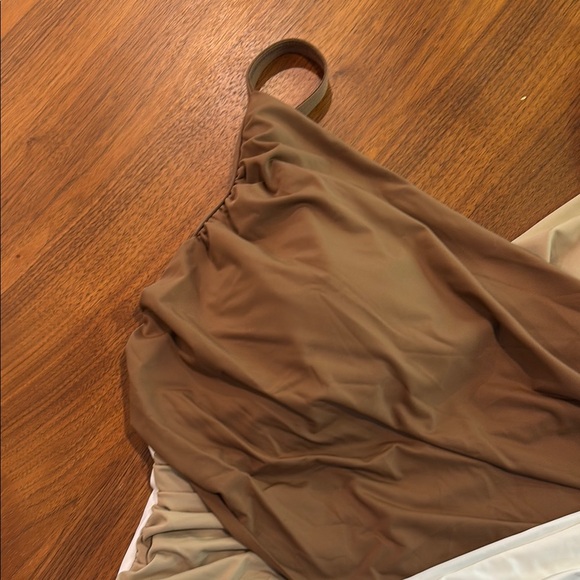 Two-Tone Brown and Cream Women's One-Piece Swimsuit - Picture 3 of 10